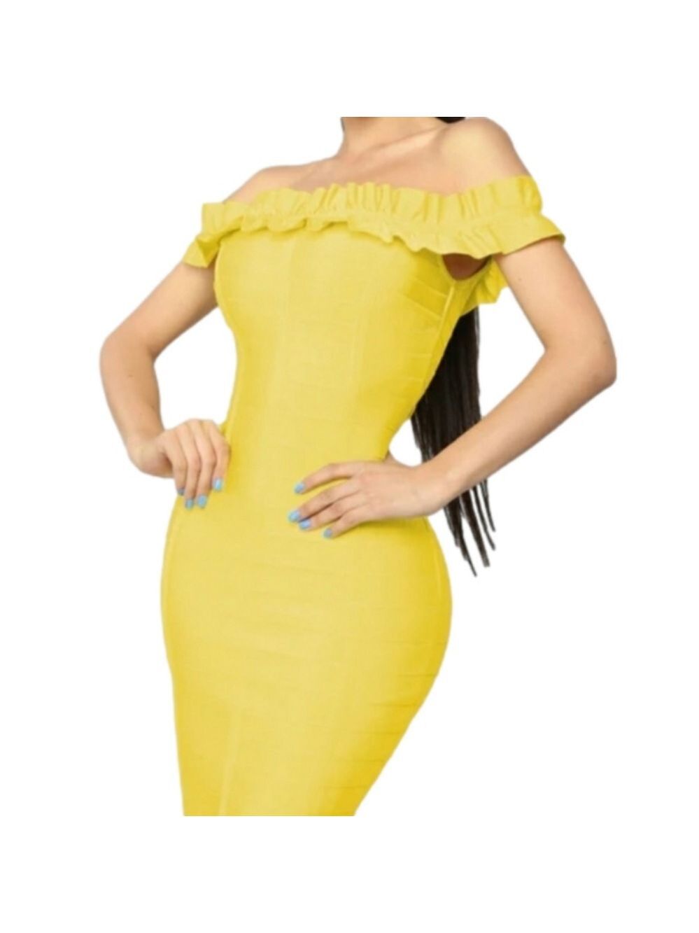 Bondage Dress Off shoulder ruffle NWT Canary Yellow